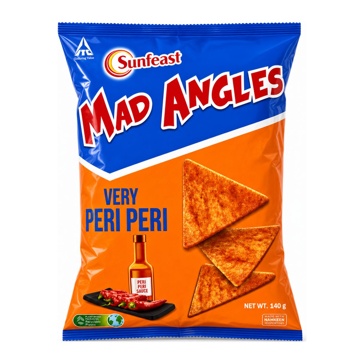 Sunfeast Mad Angles Very Peri Peri by Sunfeast Indian Snacks — front view showing product label and branding, studio product photo on white background