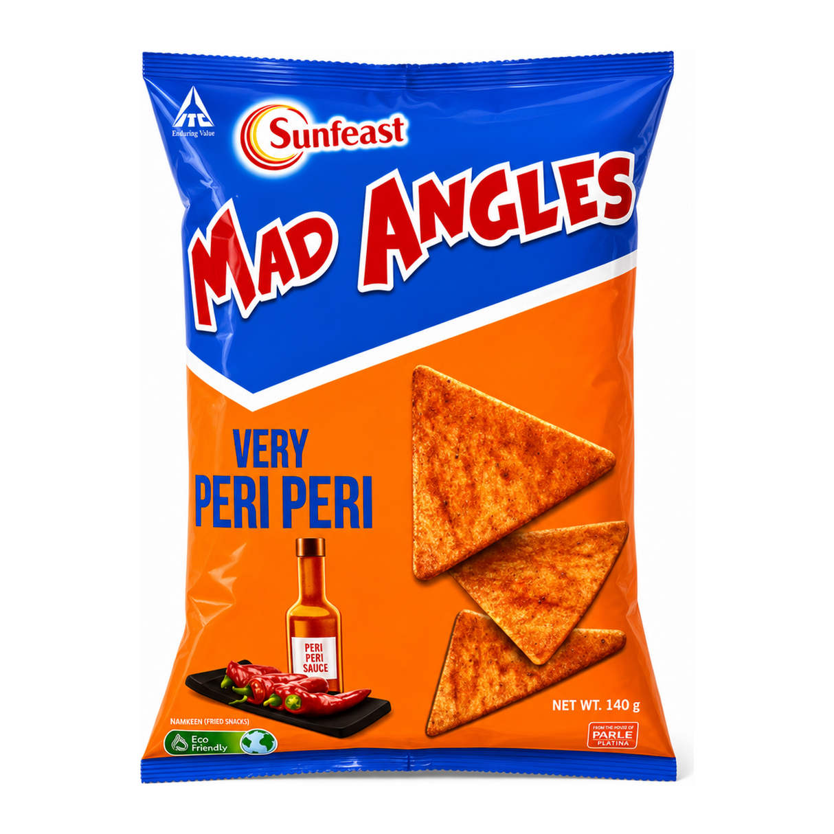 Sunfeast Mad Angles Very Peri Peri by Sunfeast Indian Snacks — front view showing product label and branding, studio product photo on white background