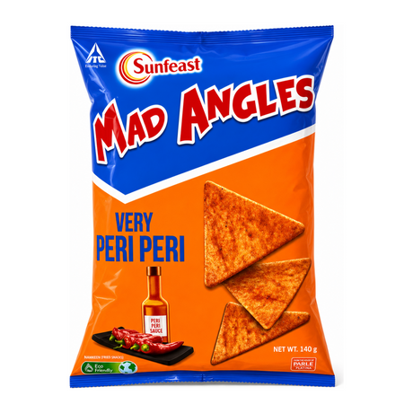 Sunfeast Mad Angles Very Peri Peri by Sunfeast Indian Snacks — front view showing product label and branding, studio product photo on white background